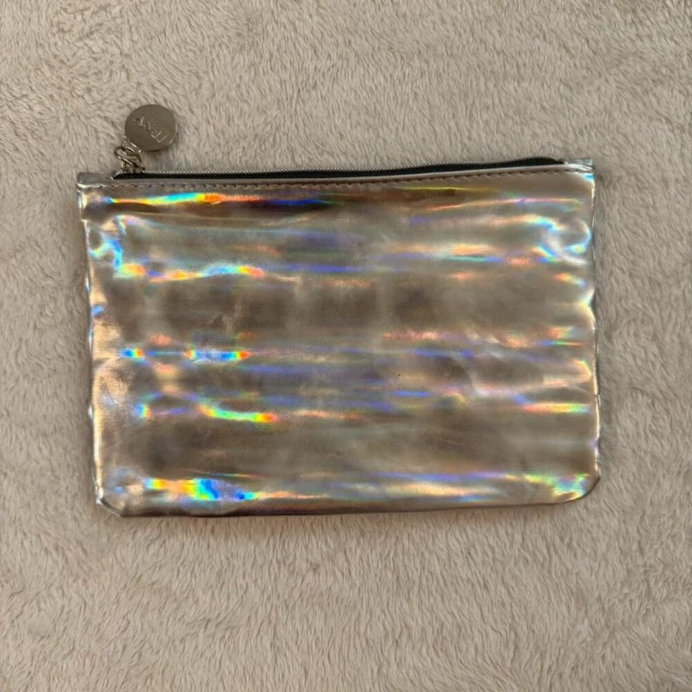silver metallic mini makeup cosmetics bag